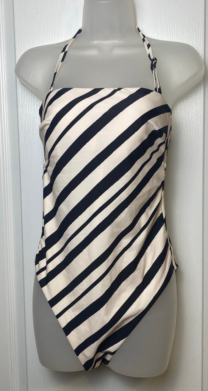 Shade & Shore Cream Black Strped One Piece Swimsuit Women’s Size 8
